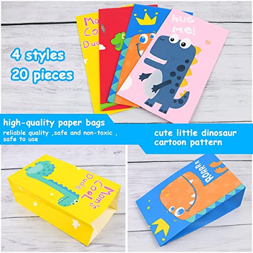 flintronic 20 Pcs Sacs Cadeau Dinosaure, Sac Anniversaire Enfant Sac Cadeau Anniversaire avec 24*Autocollants, Sachet Bonbons Anniversaire Sacs Cadeau en Papier pour Fête des Enfant, Célébration - Image 7