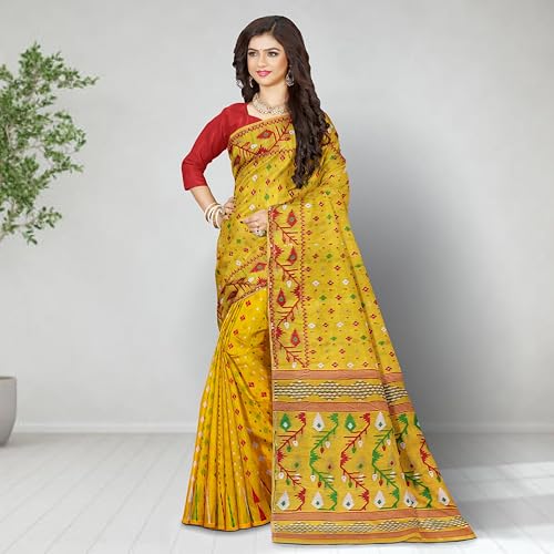 Image of Mayabi Women's Dhakai Jamdani Cotton Silk Saree Traditional Bengali Tant Korat Work, Without Blouse Piece