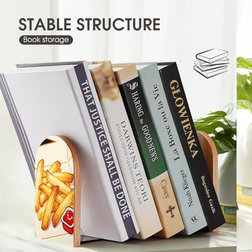 Sujetalibros de taco pizza de madera con base resistente para libros pesados 8