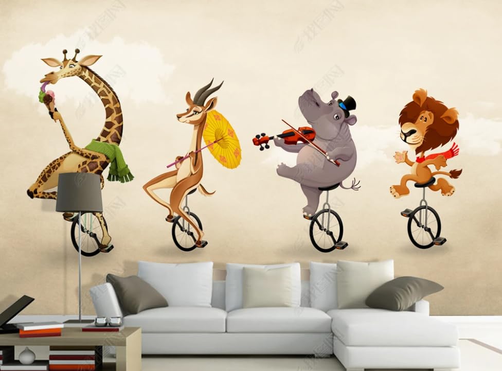 Papier peint intissé girafe et lion pour illuminer la chambre des enfants avec douceur