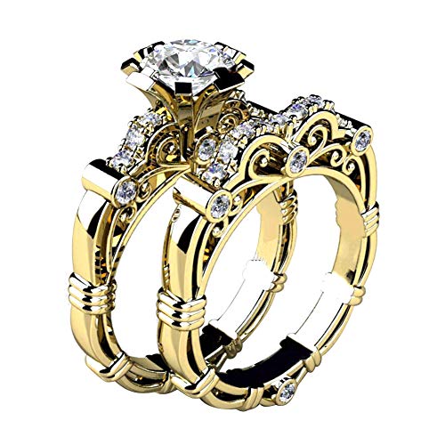 Fashion Rings&2Pcs/Set Retro Women Rhinestone Carved Finger Ring Engagement Wedding Jewelry