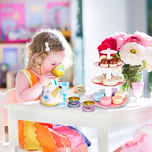 Hummigoo Tea Set For Little Girls, 39Pcs Pretend Tea Party Set For Kids Age 3 4 5 6 7 8 9, Kids Kitchen Pretend Play Tin Tea Set With Carrying Case And Food Dessert Playset For Girls Princess Boys #TOP4