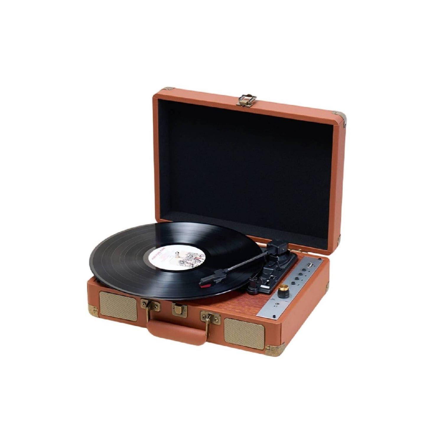 Ojiva® Retro Suitcase Vinyl Player Vintage Portable Turntable with Speakers Compact Vinyl Player with Built-in Speakers Stereo for Beginners, Audiophiles, Home Decor, Living Room, Brown, Cn Plug-image-13