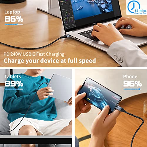 Image of Duttek Right Angle Long USBC to USBC Cable 6FT /2M, USB C Charge Cable Support 240W Fast Charging Cable, 90 Degree Angle USB Type c Male to Male Nylon Braided Cable for Laptops, Phones