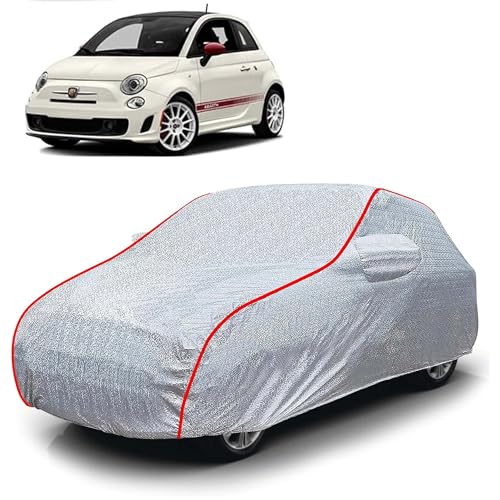 Image of Sulfar 100% Waterproof Car Body Cover Compatible with Mirror for Fiat Abarth (Triple Stitched, Full Bottom Elastic, Magic Silver with Red Piping)