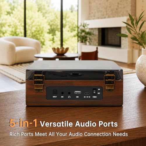 Image of Retro CD Player for Home, Portable Player with Bluetooth & Digital Output | Vintage protable cd player, wooden housing, dual HiFi Speakers .Bluetooth In /Out, 2600mAh rechargeable,remote & RGB lights