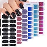 6Sheets Glitter Gel Nail Strips Stickers Solid Color Nail Polish Strips Gradient Glitter Full Warps Multicolored Nails Gel Stickers Simplicity French Nail Sticker for Women Manicure Decor