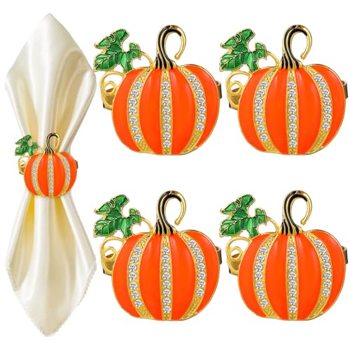HEMOTON Set of 4 Orange Pumpkin Napkin Rings - Halloween Metal Napkin Rings for Home, Birthday Party, Dinner Table Favors