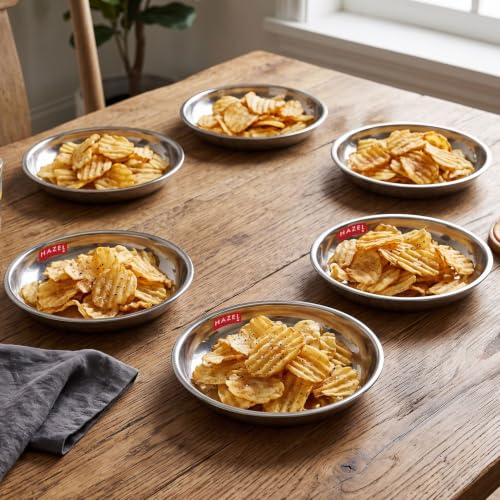 Image of HAZEL Stainless Steel Snack Plates with Mirror Finish | Quarter Plates Set for Kitchen | Glossy Finish Thali (17 CM, Set of 6)