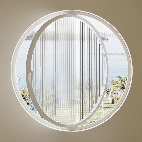 360°Rotating Round Window, Porthole Window with Tempered Glass, Casement Window with Aluminum Frame and Handle, Replacement Indoor Rotating Ventilated Windows for Ki White Frame-Changhong Glass 31.5
