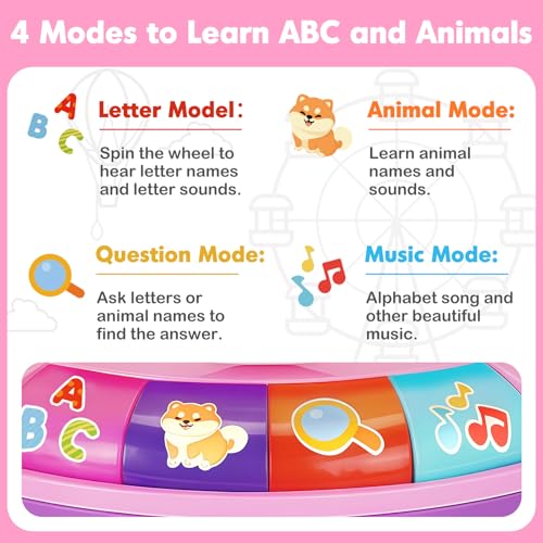 Image of Learning Toy for 1 Year Old Girls, Interactive Spin and Sing Musical Toys for Toddler 12-18 Months, Learning Games with Alphabet and Animals Sounds, Christmas Birthday Gifts for Baby Ages 1-3