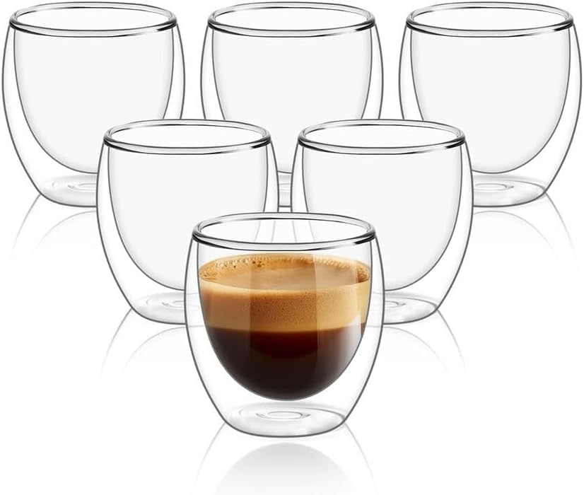 Conjunto com 6 Xícaras de Café Expresso 80ml em Vidro de Parede D...