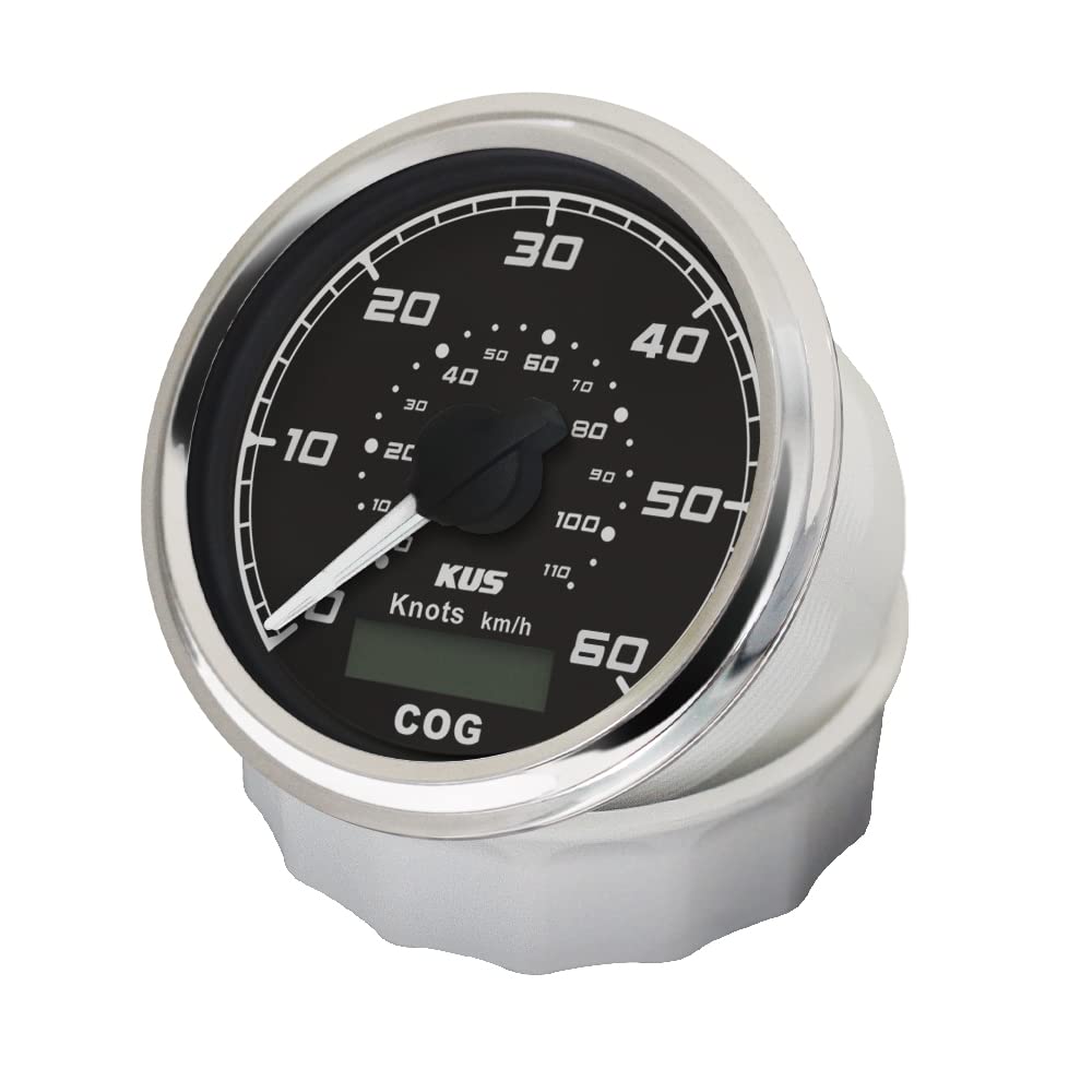 KUS Contachilometri contachilometri GPS 60Knots per barche 85mm 12V/24V (nero)