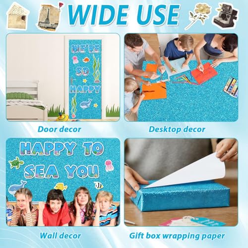 Glitter Blue Paper Roll for Bulletin Board DIY Crafts Paper Glitter Wallpaper Light Blue Wrapping Papers 17x240 Inch Sparkle Poster Board Background Wallpaper for Home Office Classroom Decor - Image 7