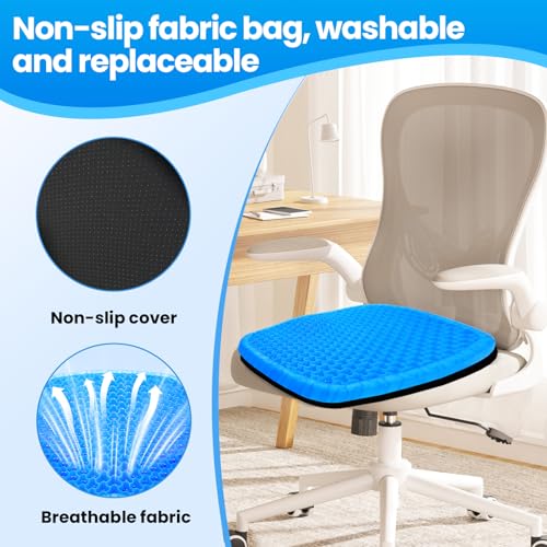 Image of Wenisuow Gel Seat Cushion with Cover, Double Thick Egg Seat Cushion Cool Breathable Lumbar Support Chair Cushion Large Size Chair Gel Cushion for Car /Office /Home /Wheelchair (Supportive)(Blue)