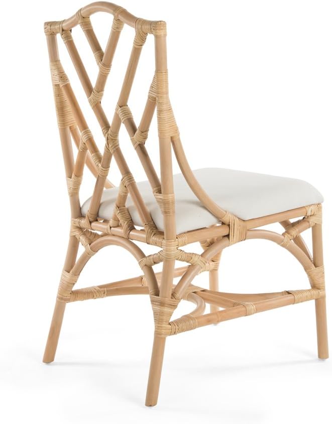 Natural Rattan Cross Back Side Chair with White Cushion