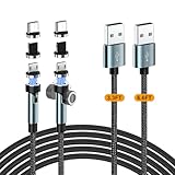 Kauzon 7-Pin Magnetic Charging Cable 2Pcs 360° Rotating 3 in 1 USB C Magnetic Phone Charger, 3A Fast Charging with Data Transfer for Android/i-Product/Micro/CarPlay-Grey