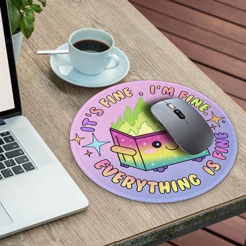 Image of Gctriki Gradient Dumpster on Fire Mouse Pad, Cute Round Mouse Pads for Desk, Funny Purple Mousepad for Laptop Gaming, Stitched Edge Non-Slip Rubber Base, Cute Office Desk Accessories Decor for Women
