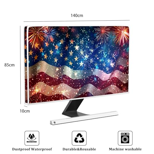 Image of Independence Day Waterproof Screen TV Cover 58, 59, 60 Inch The Old Glory 4th of July American Flag Anti-Static Dust Proof Protective Television Cover for LCD /LED /HD TV Screen