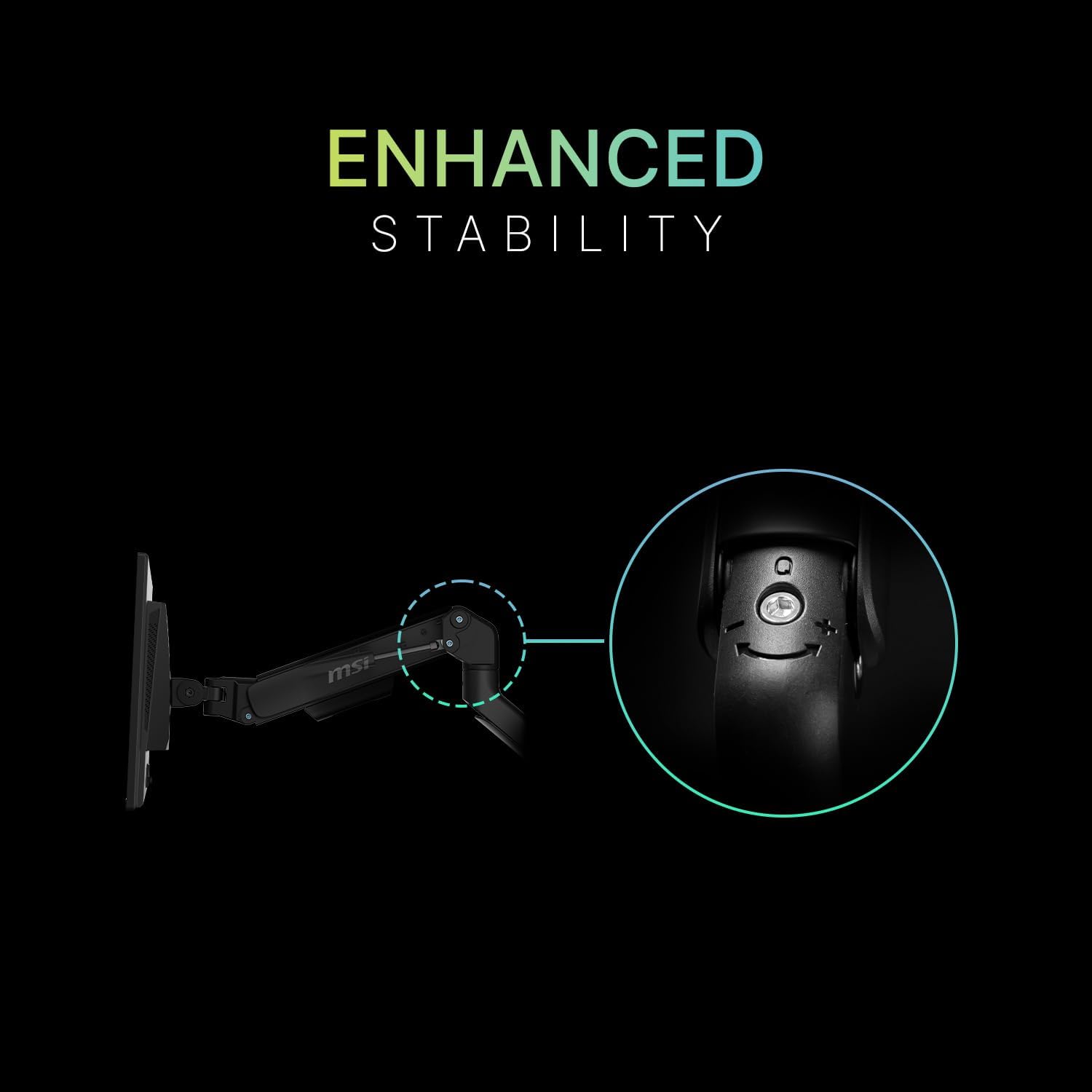 MSI MAG MT101G - Gas Spring Single Monitor Stand Arm, Supports 17-32" and 22 lbs, VESA Compatible, Adjustable Gas Spring Mount, Clamp & Grommet, Quick Release Plate – Black