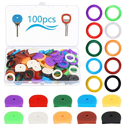 Cubiertas de Tapa de Llave, CHIFOOM, 100pcs, Silicona Clave, 10 Colores, 2 Estilos, para Organización de Llaves de Casa, Hotel, Club de Vehículo, Salón de Belleza, Como Regalito a Sus Amigos
