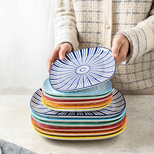 Selamica Porcelain Square Dessert Salad Pasta Plates 7.6 Inches Ceramic Plates Set Of 6 Microwave/Dishwasher/Oven Safe, Assorted Colors #TOP6