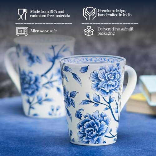 Image of GOLDEN QUEEN'S Mugs Set of 2 for Coffee, Tea, Milk - Ideal for Your Daily Beverage Ritual, Hosting & Casual Gatherings - Sapphire Bloom