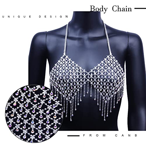 CanB Rhinestone Sexy Bra Chian Sparkly Crystal Tassel Underwear Body Chains Summer Beach Bikini Nightclub Chain Body Accessories Jewwlry for Women and Girls(Style-3) (A) - Image 4