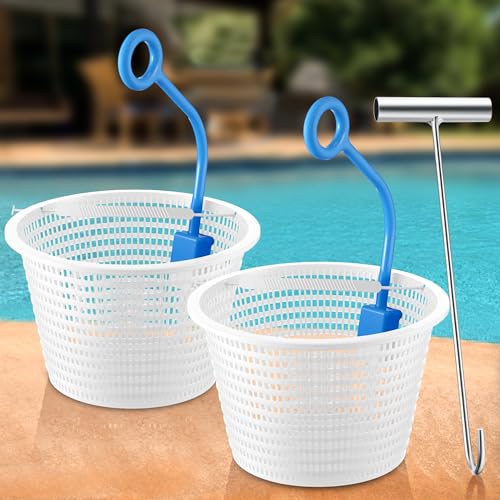 Dunkive 2Pcs 8' Pool Skimmer Basket with Handle, Universal Swimming Plastic Skimmer Replacement...