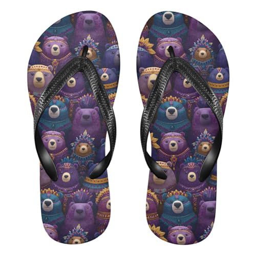 Flip Flop Sandals Indian Bear Cartoon Print for Women Men Beach Outdoor XS - Main Image