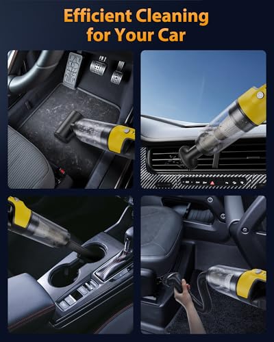 Image of Handheld Vacuum Cordless 1.1 Pounds Car Vac 10000PA Hand Held Vacuums 4-in-1 Hand Vac Cordless Rechargeable HEPA Filter Large Capacity Dust Cup for Car Office Home Pets Hair (Pale Yellow)