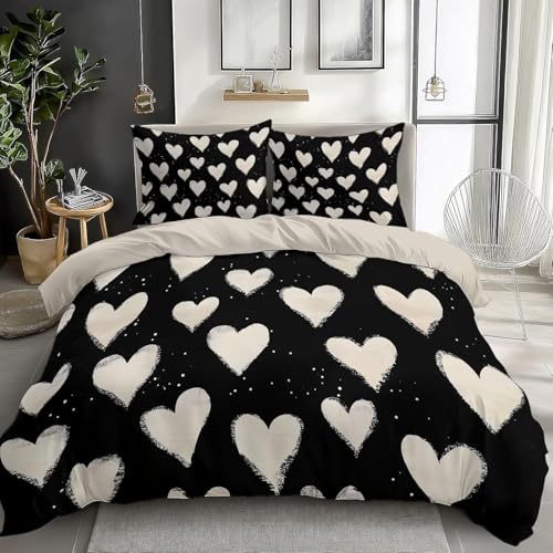 Funda Nordica Cama 80/90 Infantil Amor Corazon 3D Funda Edredón Negro 135x200 cm, Ropa de Cama Ligera y Cómoda Microfibra con Cremallera y 1 Funda de Almohada Fácil Cuidado M/6028