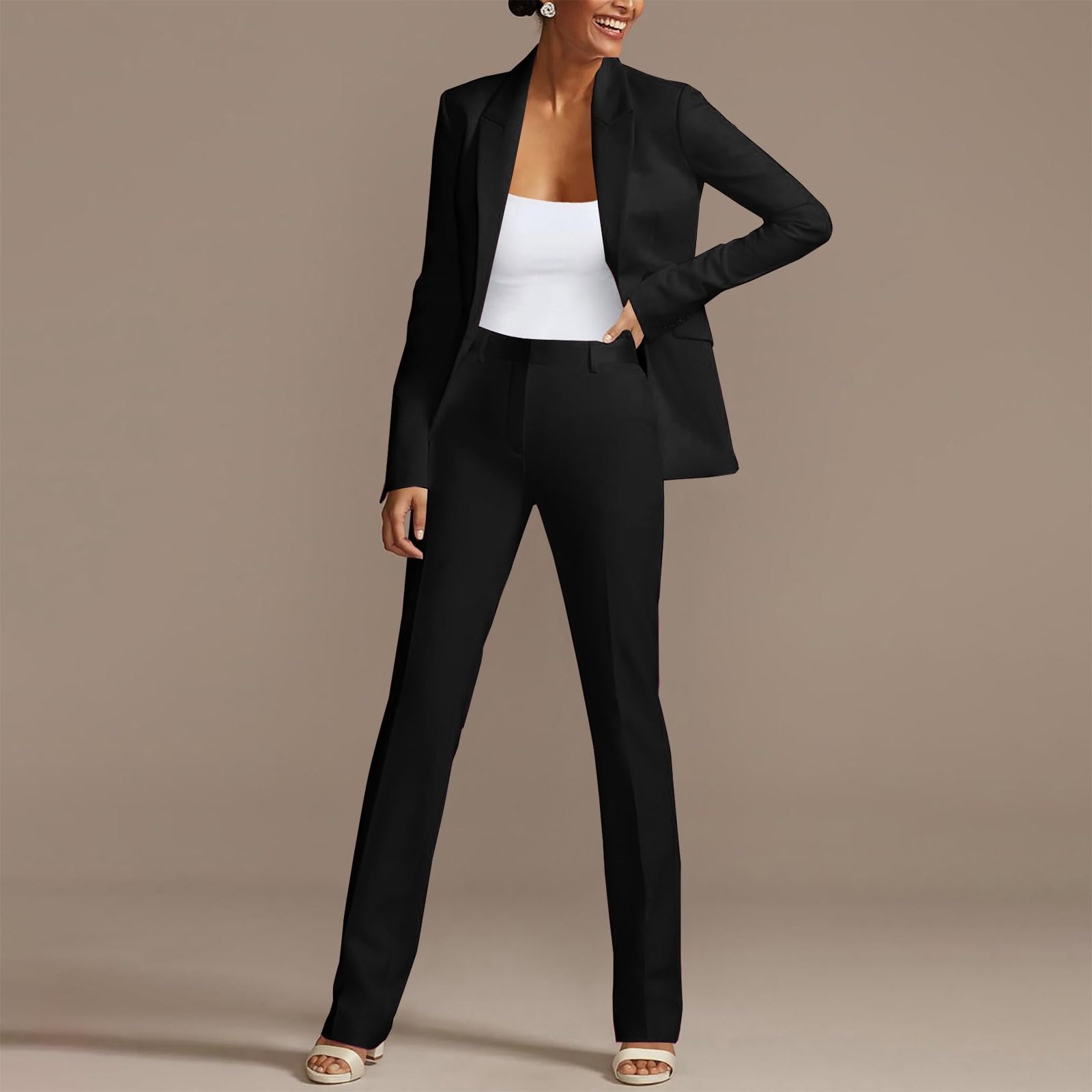 Completo Donna Elegante 2 Pezzi Gilet Giacca Lunga Maniche e Pantaloni in Vita Alta Tailleur Ragazze Eleganti Estate in Tinta Unita Vita Alta Curvy Pantalone Due Pezzi Suit Cerimonia Set per Donne