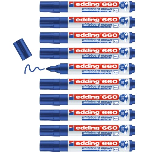 edding 660 Whiteboardmarker - blau - 10 Whiteboard Stifte - Rundspitze 1,5-3 mm - Boardmarker abwischbar - für Whiteboard, Flipchart, Magnettafel, Pinnwand, Memoboard - Sketchnotes - nachfüllbar