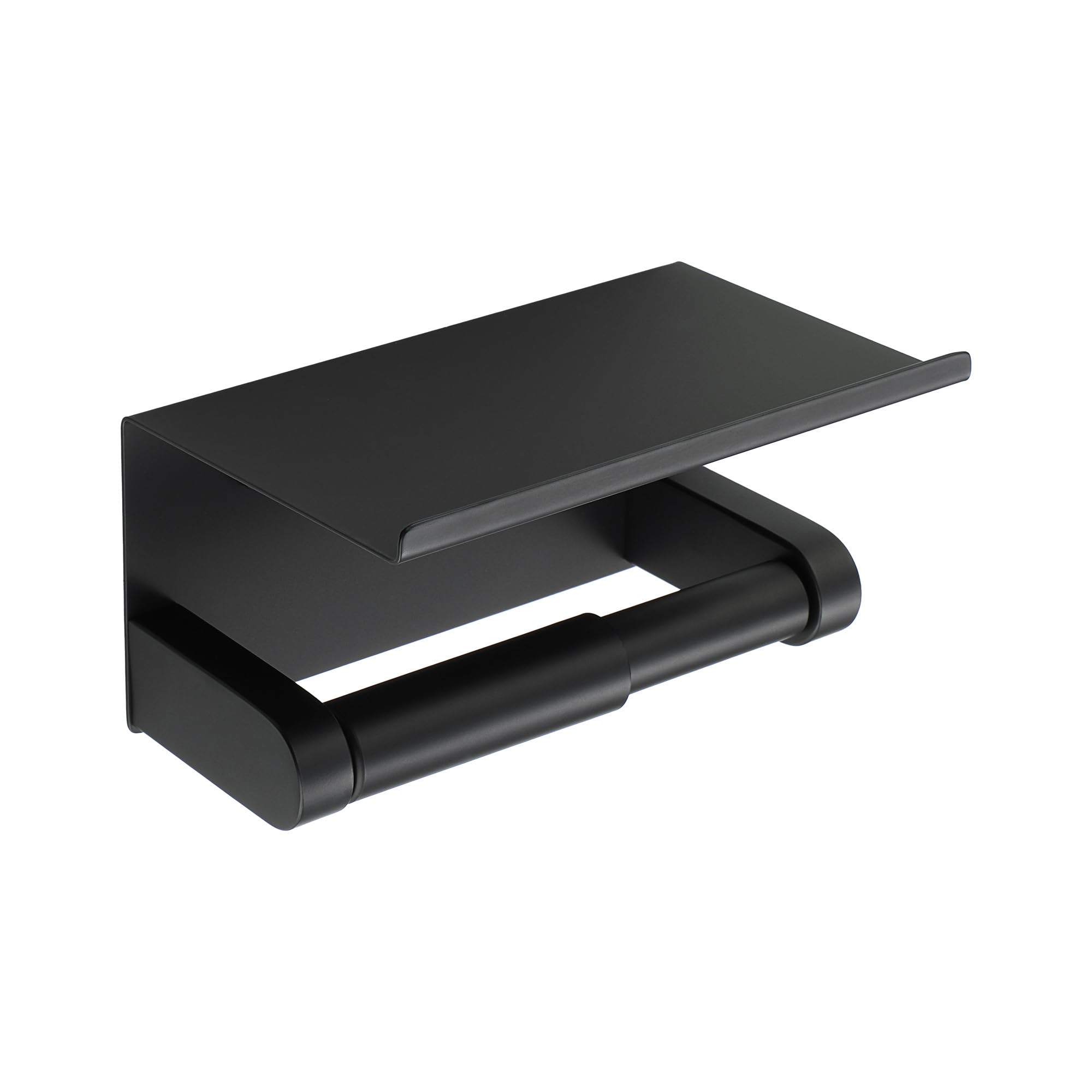 Alise Black Toilet Paper Holder with Shelf Wall Mount Adhesive or Drilling