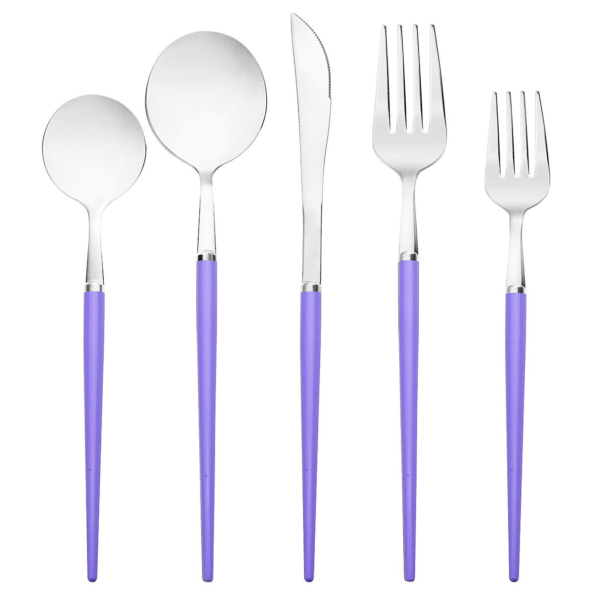 ARTTHOME Cutlery Set - 5 Sets of 20 Pcs Stainless Steel Lavender & Silver Flatware - Non-Slip, Non-Toxic, Safe-Edge Knives, Forks & Spoons