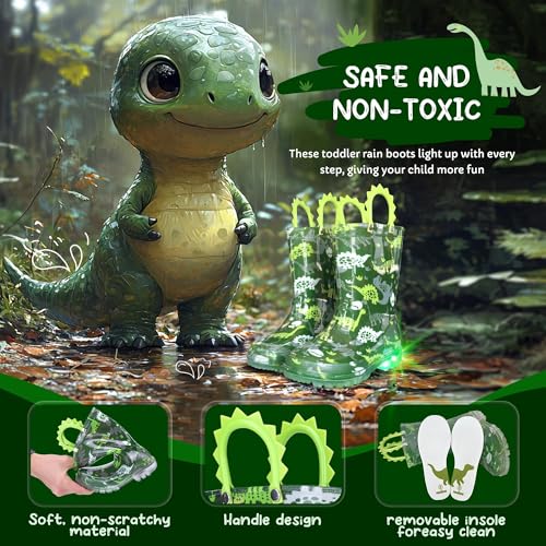 Toddler Kids Rain Boots - Light Up Boys Rainboots Boots Waterproof Lightweight Outdoor Shoes with Easy-On Handles (Toddler/Little/Big kids)4