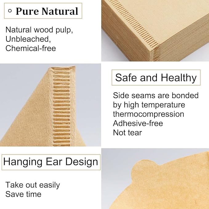 Image of 100 Pcs Natural Coffee Filters Size 02 | Disposable Cone Paper Filters for 2-4 Cup Coffee Maker | Unbleached Pour Over & Drip Coffee Filter Paper