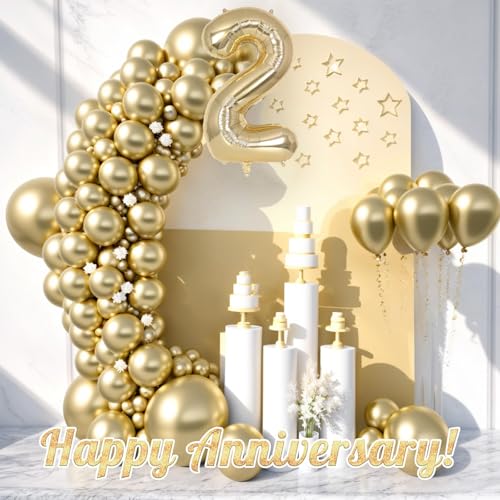 Image of Champagne Gold Large Number 2 Balloon, 40 Inch Light Gold Foil Helium Number Balloons, Giant Mylar Number 2 Balloons for 2nd Years Old Birthday Party Anniversary Decorations