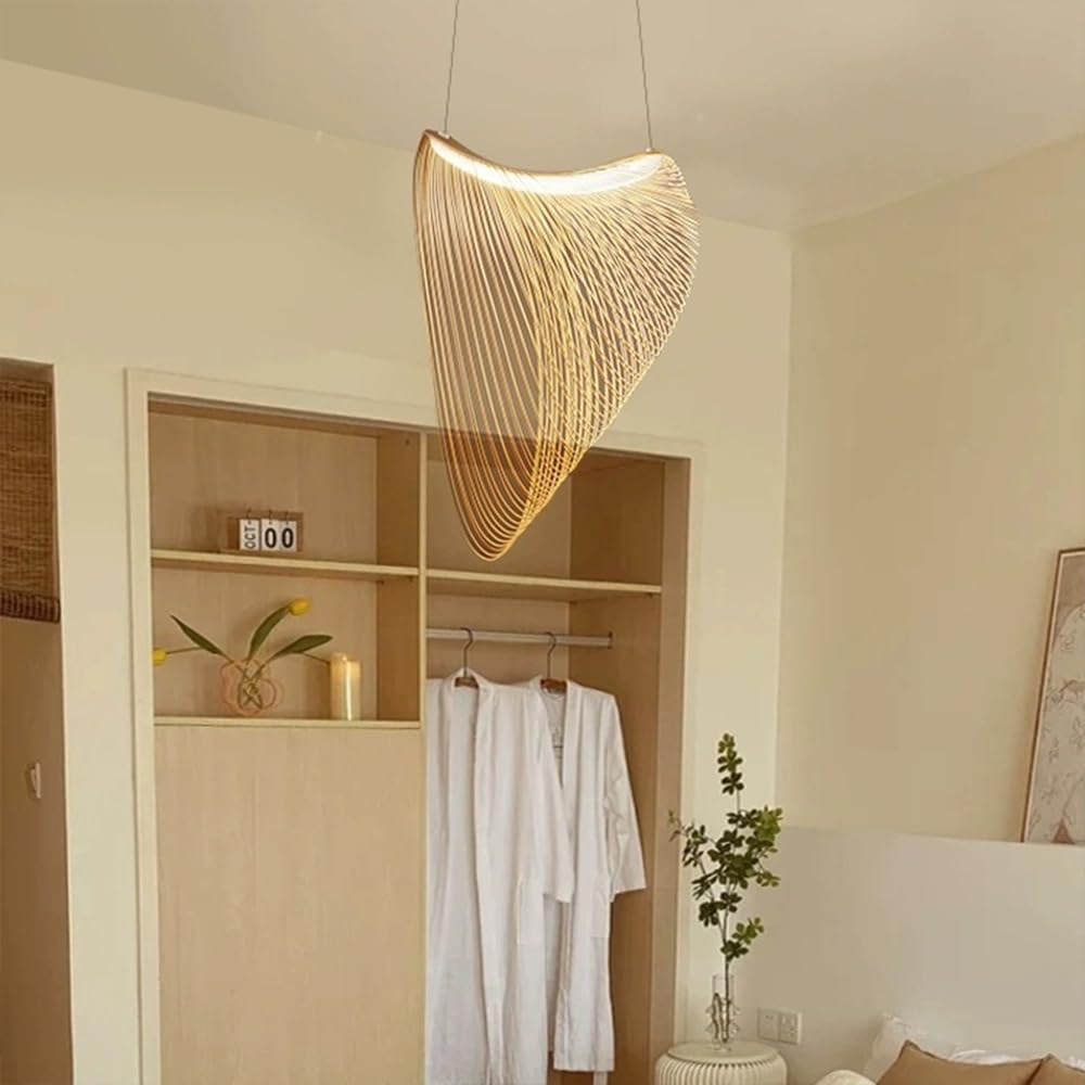 Moderne Pendelleuchten aus Holz, Deckenbeleuchtung aus Holz im Wabi-Sabi-Stil, dimmbare LED-Hängelampe mit Fernbedienung, für Restaurant, Wohnzimmer, Schlafzimmer, Kücheninsel