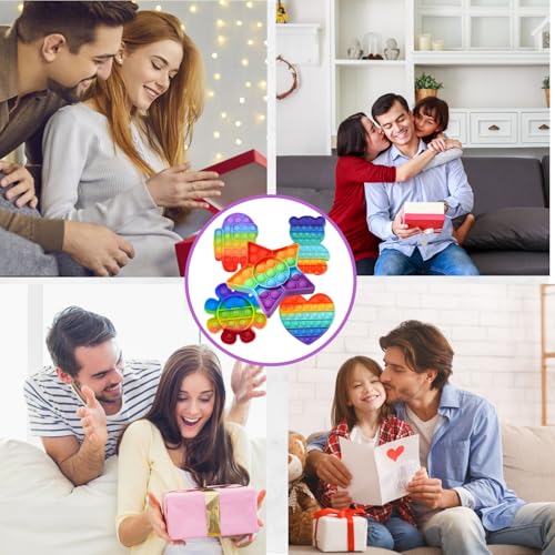 Pop It Spielzeug Set, 5 Stück Anti Stress Spielzeug für Kinder und Erwachsene, Pop It, Plopper mit 5 Formen (Herz, Stern, Bär, Astronaut, Sonnenblume), Ideal für Reisen und Schule