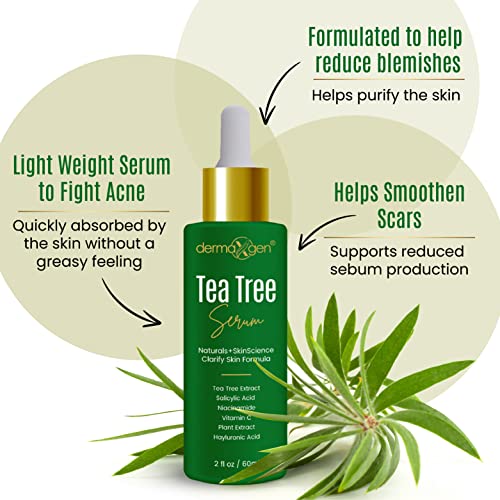 Dermaxgen Tea Tree Serum Organic Formula Natural Vitamin C For Acne Scar, Dark Spots, Blemishes Pimple For Clear, Glowing & Youthful Skin 2 Fl Oz #TOP7