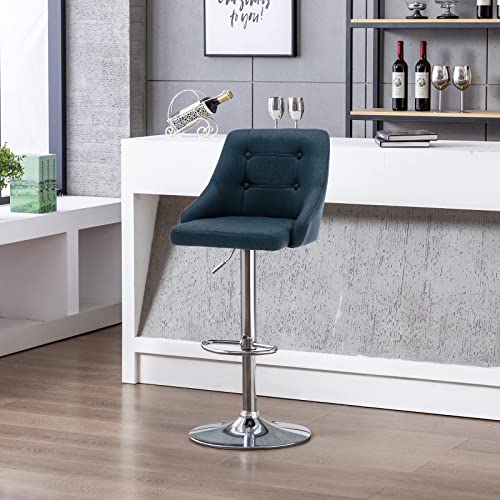 Brage Living Swivel Bar Stool with Back, Adjustable Fabric Tufted Barstool, Upholstered Counter Height Airlift Bar Chair for Kitchen Dining Cafe (Blue) - Thumbnail 2