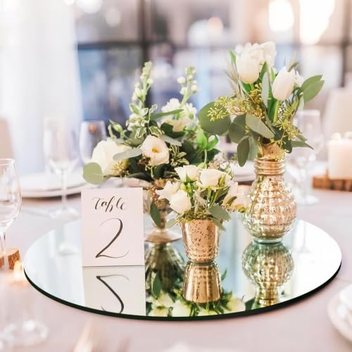 Image of 12PCS Round Mirror Plates for Centerpieces, Mirror Trays 12inch Flat Circle Mirrors for Tables Mirror Centerpieces, Circle Mirror Candle Plates for Table Centerpieces Wedding Party Centerpieces