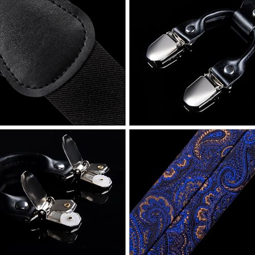 Image of DiBanGu Paisley Bow Tie and Supenders for Men Tuxedo Heavy Duty 6 Clips Suspender Adjustable Y-Shape Mens Trouser Braces