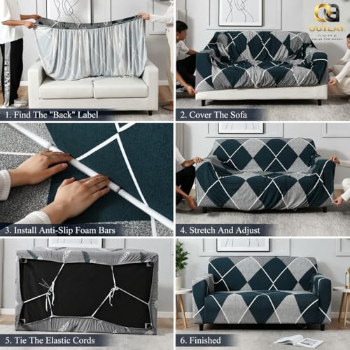 Image of Universal 3 Seater Sofa Cover with Elasticity, Protective, Stretchable, Spandex & Polyester Sofa Slipcover (3 Seater, 185cm * 230cm) (Blue Lining)
