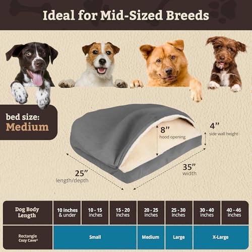 Image of Snoozer Rectangle Cozy Cave Dog Bed, Hooded Dog Bed, Heather Gray (M)