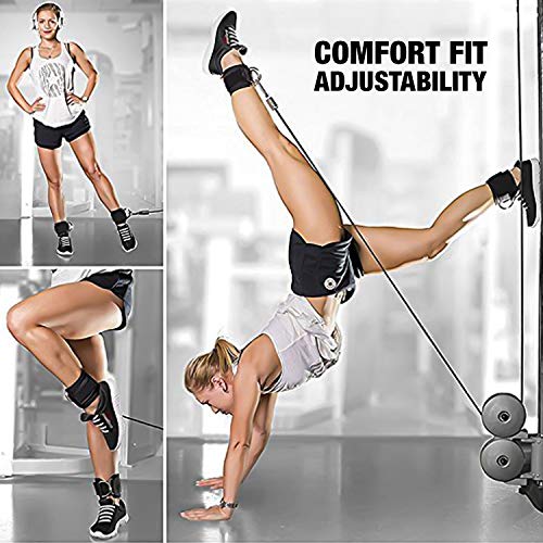 YOGU Ankle Straps for Cable Machines Double D-Ring Adjustable Neoprene Premium Cuffs (Pair) (Black) … (Blue)
