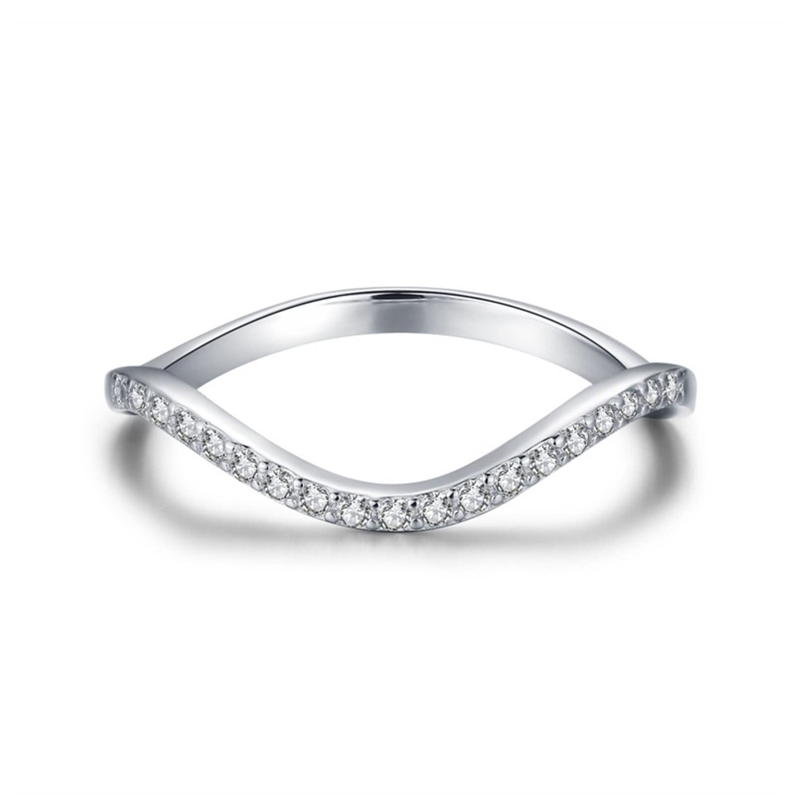 Anelli in argento Sterling, gioielli da donna in argento Sterling ondulati a fila singola con zircone anello in argento con strass