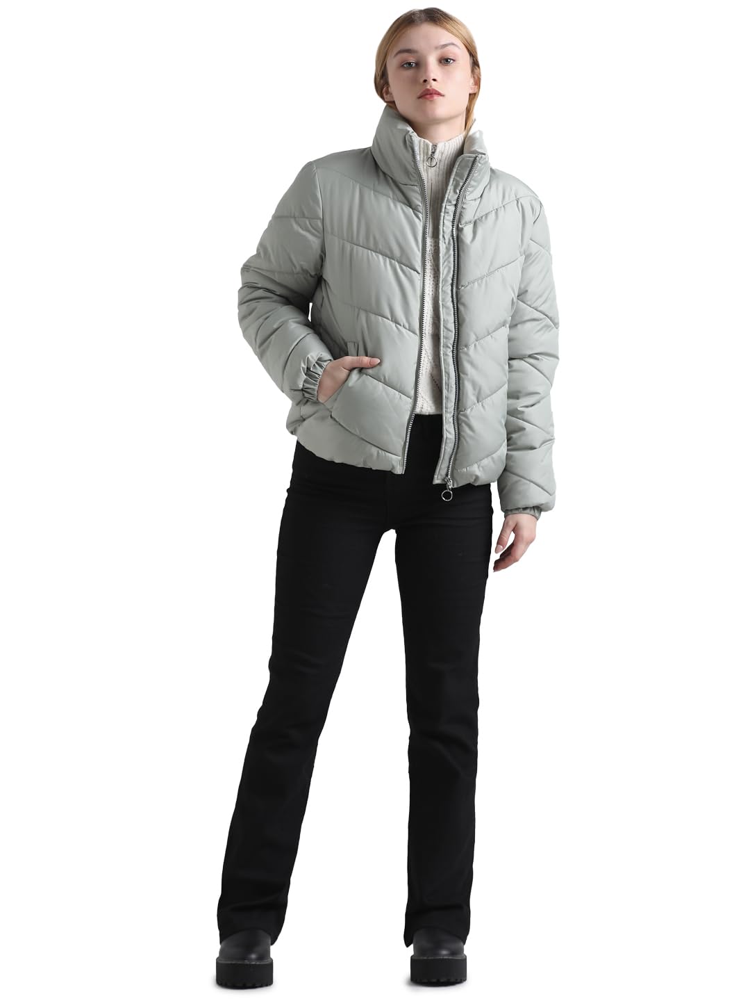 jacqueline de yong ONLY Women's A-Line Coat (15305656- Seagrass-picture-19